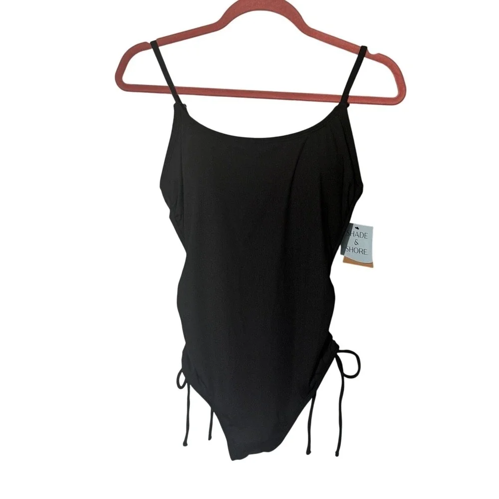 Ribbed One Piece Black Swimsuit Bathing Suit 90s Summer Beach Pool Vacation XL